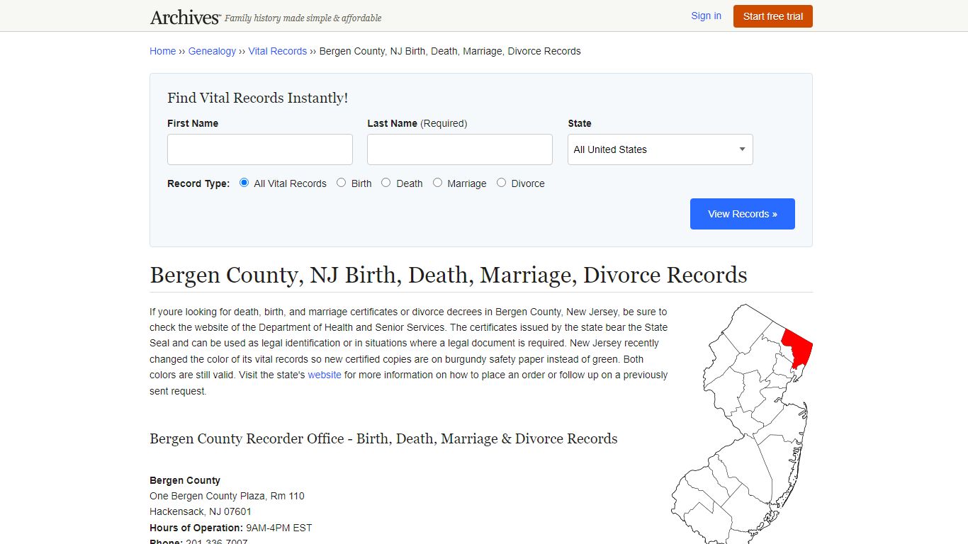 Bergen County, NJ Birth, Death, Marriage, Divorce Records - Archives.com